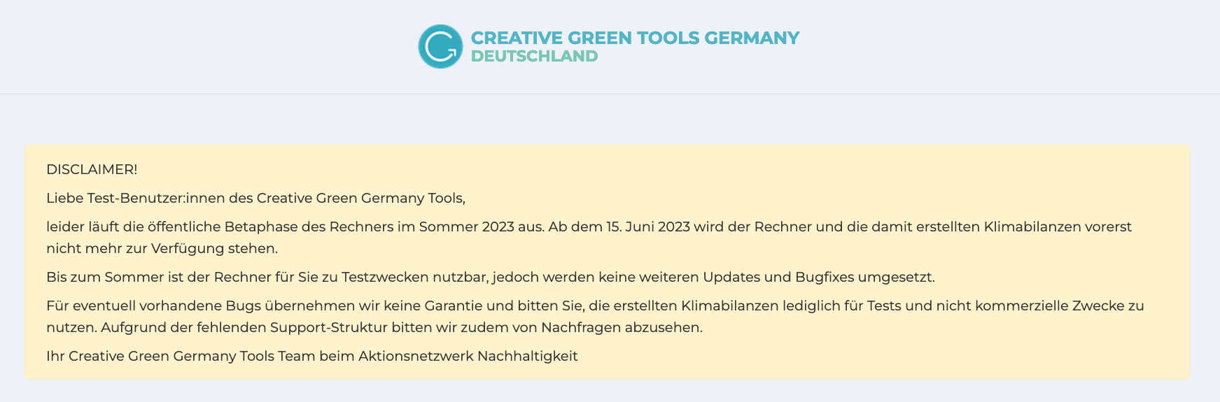 Das Ende der Creative Green Tools